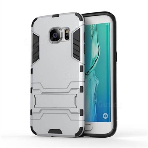 Armor Premium Tactical Grip Kickstand Shockproof Dual Layer Rugged Hard Cover for Samsung Galaxy S7 Edge s7edge - Silver