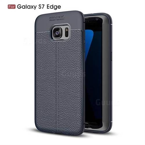 Luxury Auto Focus Litchi Texture Silicone TPU Back Cover for Samsung Galaxy S7 Edge s7edge - Dark Blue