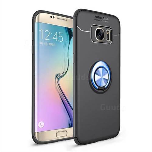 Auto Focus Invisible Ring Holder Soft Phone Case for Samsung Galaxy S7 Edge s7edge - Black Blue