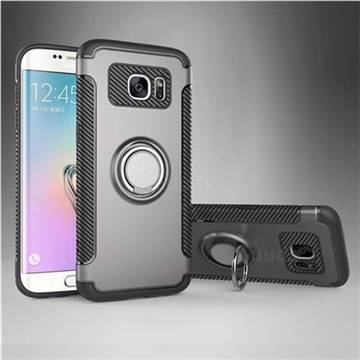 Armor Anti Drop Carbon PC + Silicon Invisible Ring Holder Phone Case for Samsung Galaxy S7 Edge s7edge - Grey