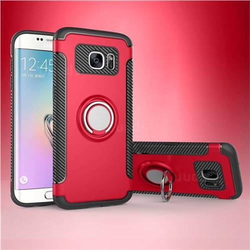 Armor Anti Drop Carbon PC + Silicon Invisible Ring Holder Phone Case for Samsung Galaxy S7 Edge s7edge - Red