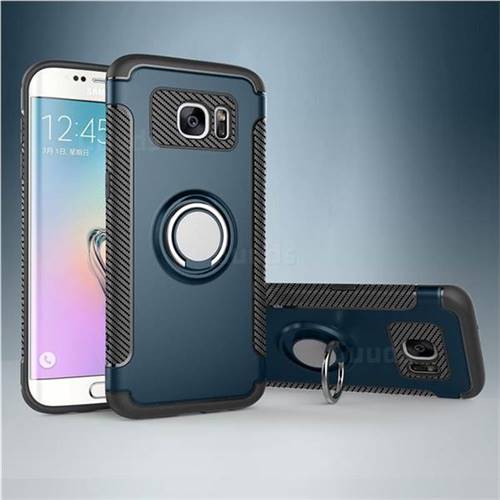 Armor Anti Drop Carbon PC + Silicon Invisible Ring Holder Phone Case for Samsung Galaxy S7 Edge s7edge - Navy