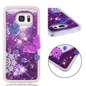 Purple Flower Butterfly Dynamic Liquid Glitter Quicksand Soft TPU Case for Samsung Galaxy S7 Edge s7edge