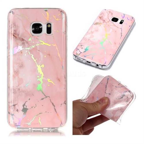 Powder Pink Marble Pattern Bright Color Laser Soft TPU Case for Samsung Galaxy S7 Edge s7edge