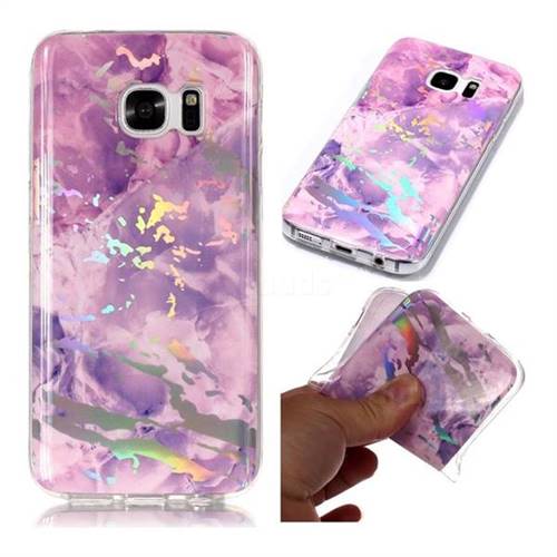 Purple Marble Pattern Bright Color Laser Soft TPU Case for Samsung Galaxy S7 Edge s7edge