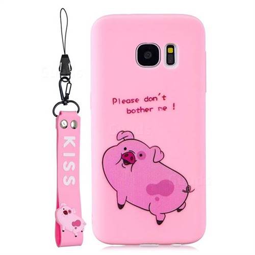 Pink Cute Pig Soft Kiss Candy Hand Strap Silicone Case for Samsung Galaxy S7 Edge - TPU Case - Guuds
