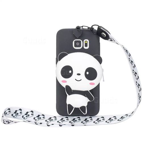 White Panda Neck Lanyard Zipper Wallet Silicone Case for Samsung Galaxy S7 Edge s7edge