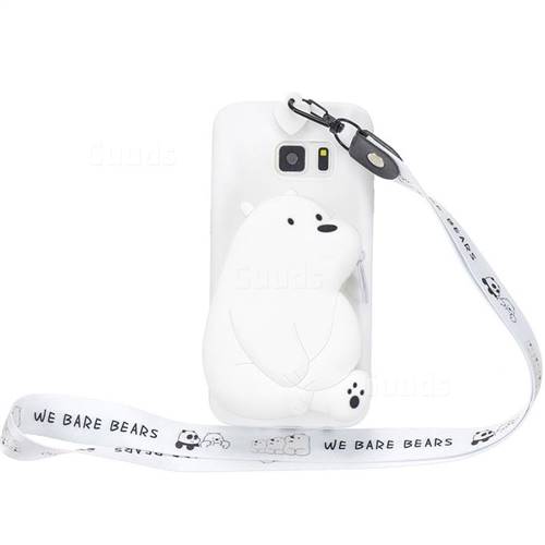 White Polar Bear Neck Lanyard Zipper Wallet Silicone Case for Samsung Galaxy S7 Edge s7edge
