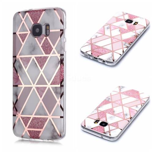 Pink Rhombus Galvanized Rose Gold Marble Phone Back Cover for Samsung Galaxy S7 Edge s7edge