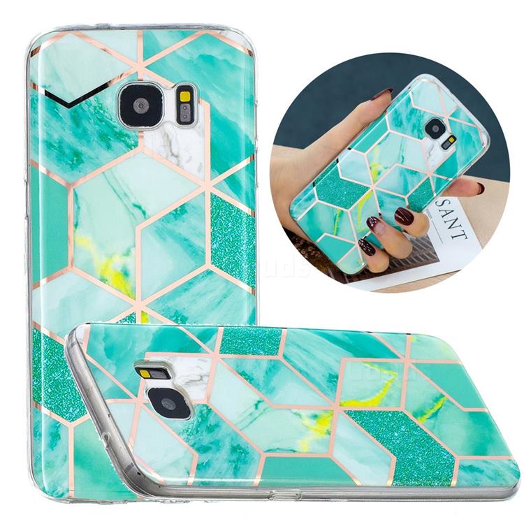 Green Glitter Painted Marble Electroplating Protective Case for Samsung Galaxy S7 Edge s7edge