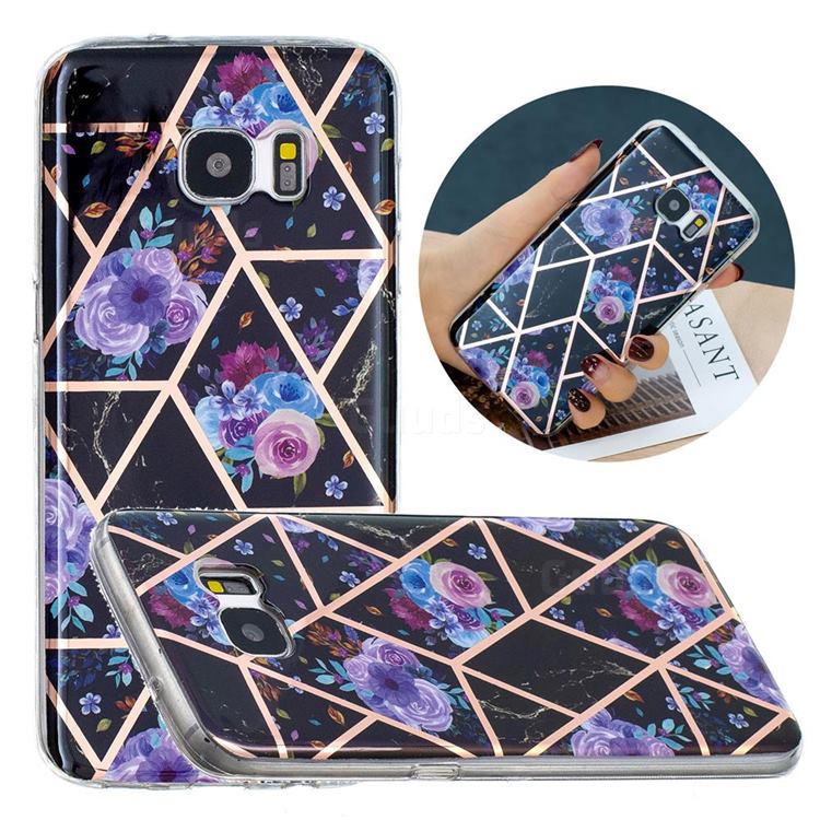Black Flower Painted Marble Electroplating Protective Case for Samsung Galaxy S7 Edge s7edge