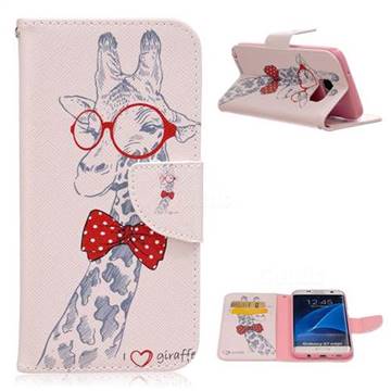Glasses Giraffe Leather Wallet Case for Samsung Galaxy S7 Edge G935