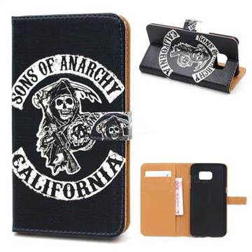 Black Skull Leather Wallet Case for Samsung Galaxy S7 Edge G935