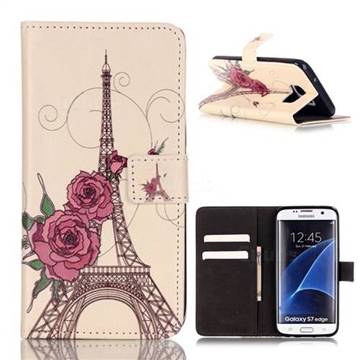 Rose and Eiffel Tower Leather Wallet Case for Samsung Galaxy S7 Edge G935