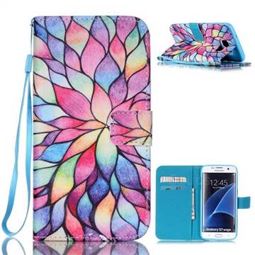 Colorful Lotus Leather Wallet Case for Samsung Galaxy S7 Edge G935