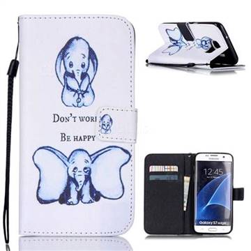 Be Happy Elephant Leather Wallet Case for Samsung Galaxy S7 Edge G935