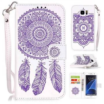 Embossing Campanula Flower Leather Wallet Case for Samsung Galaxy S7 Edge G935 - White Purple
