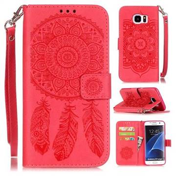 Embossing Campanula Flower Leather Wallet Case for Samsung Galaxy S7 Edge G935 - Rose
