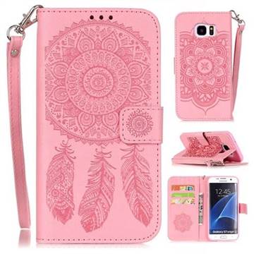 Embossing Campanula Flower Leather Wallet Case for Samsung Galaxy S7 Edge G935 - Pink