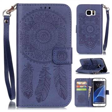 Embossing Campanula Flower Leather Wallet Case for Samsung Galaxy S7 Edge G935 - Dark Blue