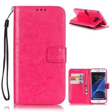 Embossing Butterfly Flower Leather Wallet Case for Samsung Galaxy S7 Edge - Rose