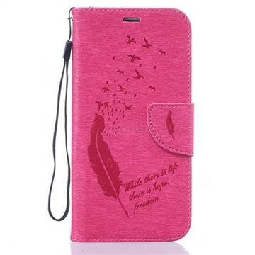 Intricate Embossing Feather Bird Leather Wallet Case for Samsung Galaxy S7 Edge - Rose