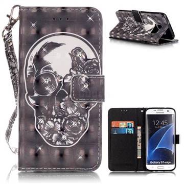 Flower Skull 3D Painted Leather Wallet Case for Samsung Galaxy S7 Edge