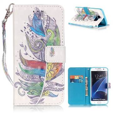 Colorful Feathers 3D Painted Leather Wallet Case for Samsung Galaxy S7 Edge