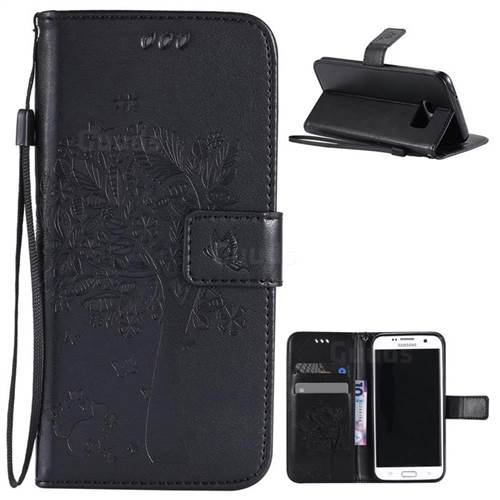 Embossing Butterfly Tree Leather Wallet Case for Samsung Galaxy S7 Edge - Black
