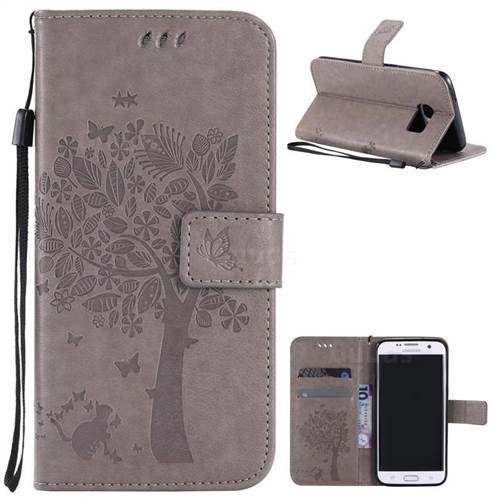 Embossing Butterfly Tree Leather Wallet Case for Samsung Galaxy S7 Edge - Grey