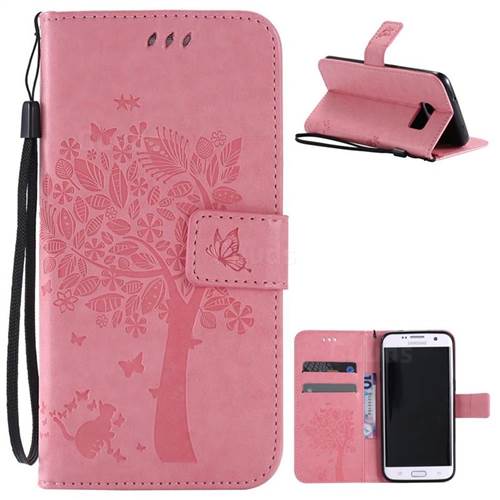 Embossing Butterfly Tree Leather Wallet Case for Samsung Galaxy S7 Edge - Pink