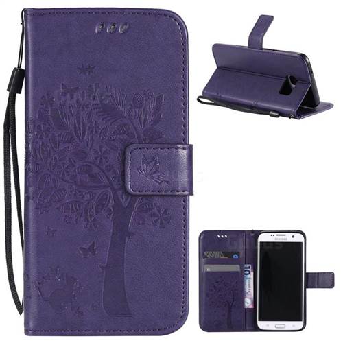 Embossing Butterfly Tree Leather Wallet Case for Samsung Galaxy S7 Edge - Purple