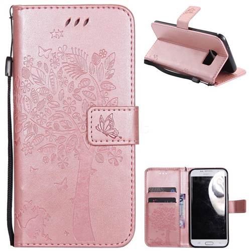 Embossing Butterfly Tree Leather Wallet Case for Samsung Galaxy S7 Edge s7edge - Rose Pink
