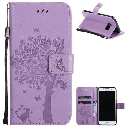 Embossing Butterfly Tree Leather Wallet Case for Samsung Galaxy S7 Edge s7edge - Violet