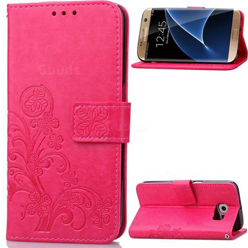 Embossing Imprint Four-Leaf Clover Leather Wallet Case for Samsung Galaxy S7 Edge - Rose