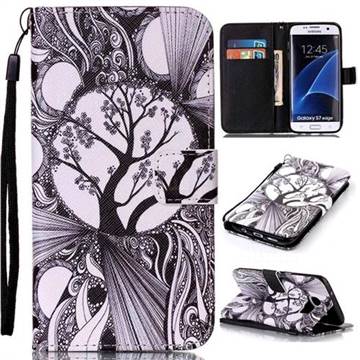 Black and White Trees Leather Wallet Phone Case for Samsung Galaxy S7 Edge