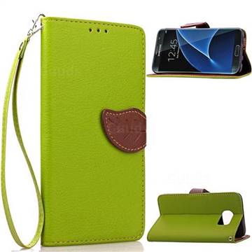 Leaf Buckle Litchi Leather Wallet Phone Case for Samsung Galaxy S7 Edge - Green
