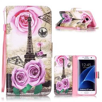 Rose Eiffel Tower Leather Wallet Phone Case for Samsung Galaxy S7 Edge