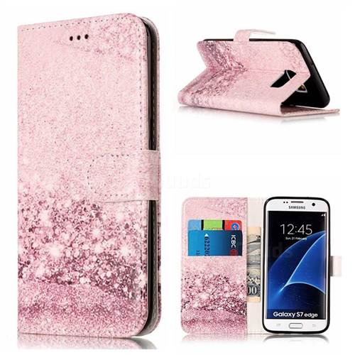 Rose Gold Brieftasche für Samsung Galaxy S7,Strass Handyhülle für Galaxy S7,Moiky Luxus Liebe Herze Muster 3D Schmetterling Dekor Magnetisch Kunstleder Stoßdämpfende Handytasche mit TPU 