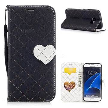 Symphony Checkered Dual Color PU Heart Leather Wallet Case for Samsung Galaxy S7 Edge s7edge - Black