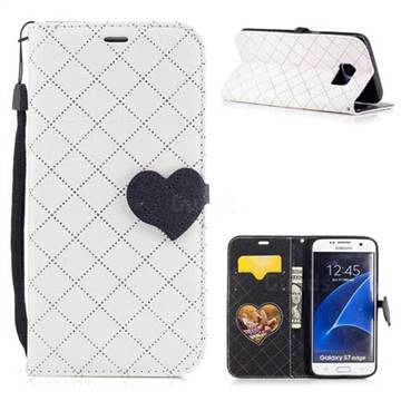 Symphony Checkered Dual Color PU Heart Leather Wallet Case for Samsung Galaxy S7 Edge s7edge - White