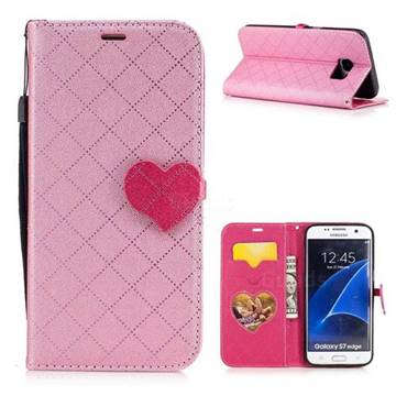 Symphony Checkered Dual Color PU Heart Leather Wallet Case for Samsung Galaxy S7 Edge s7edge - Pink