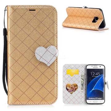 Symphony Checkered Dual Color PU Heart Leather Wallet Case for Samsung Galaxy S7 Edge s7edge - Golden
