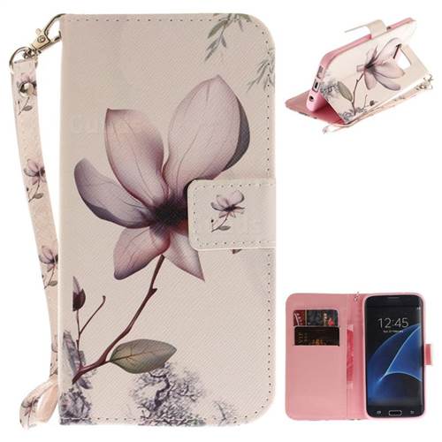 Magnolia Flower Hand Strap Leather Wallet Case for Samsung Galaxy S7 Edge s7edge