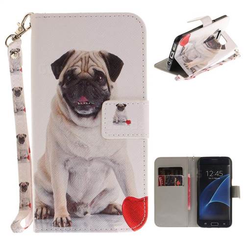 Pug Dog Hand Strap Leather Wallet Case for Samsung Galaxy S7 Edge s7edge
