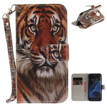Siberian Tiger Hand Strap Leather Wallet Case for Samsung Galaxy S7 Edge s7edge