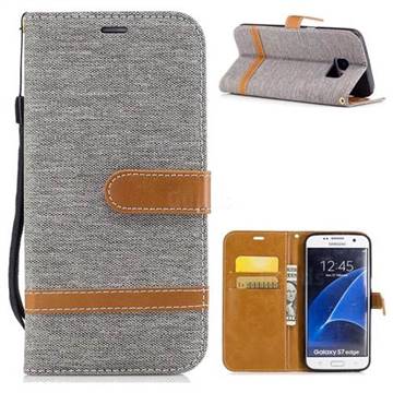 Jeans Cowboy Denim Leather Wallet Case for Samsung Galaxy S7 Edge s7edge - Gray