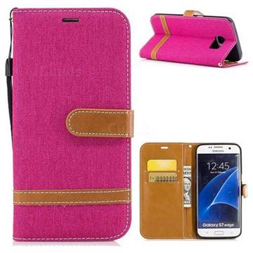 Jeans Cowboy Denim Leather Wallet Case for Samsung Galaxy S7 Edge s7edge - Rose