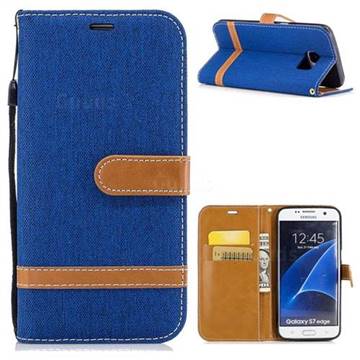 Jeans Cowboy Denim Leather Wallet Case for Samsung Galaxy S7 Edge s7edge - Sapphire