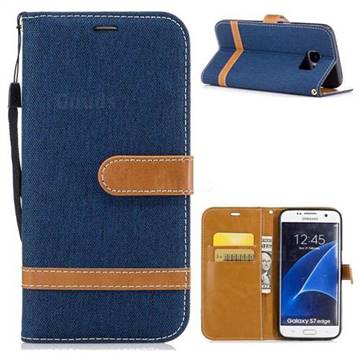 Jeans Cowboy Denim Leather Wallet Case for Samsung Galaxy S7 Edge s7edge - Dark Blue